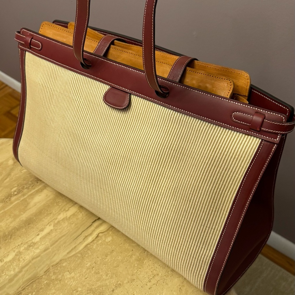 Hermes Burgundy and Beige Tote Bag/ beach bag